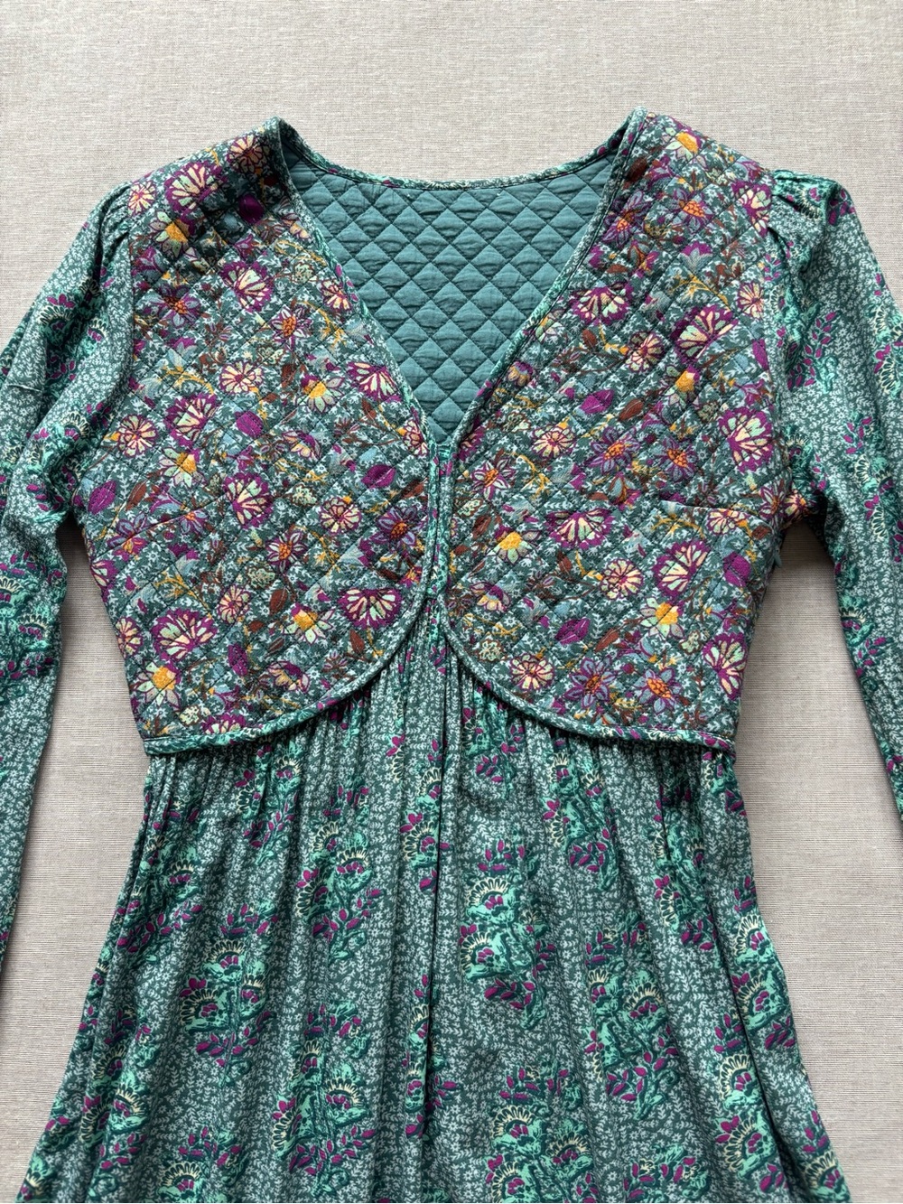 Vintage quilted boho cottagecore prairie peasant maxi dress - Picture 6 of 15